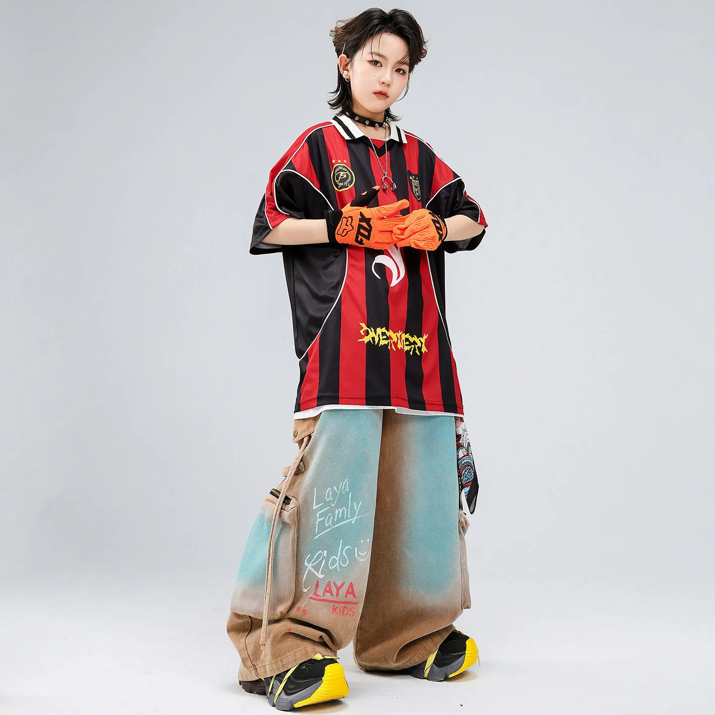 Boys Street Dance Clothing Hip Hop Striped T Shirt Loose Pants Group Breaking Poppin Performance Wear Cool Stage Clothes Set