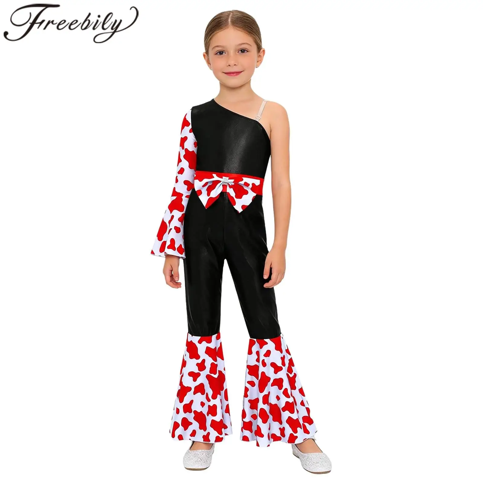 

Girls Cow Fancy Dress Hippie Western Cowgirl Costumes Jumpsuit Girl Cowboy Jumpsuit Festive Costume Flare Pants Party Rompers