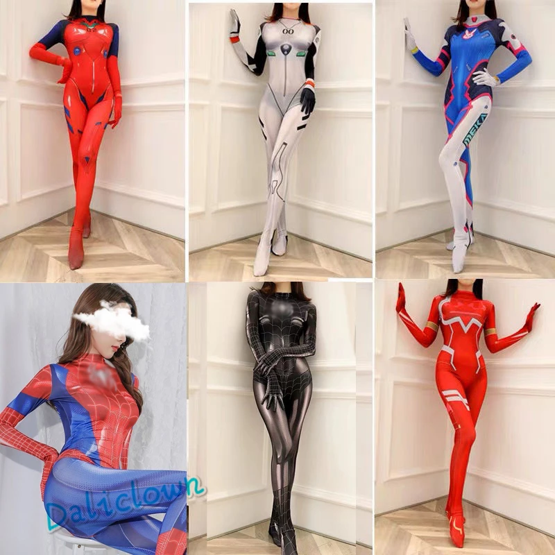 Zero Two Cosplay Woman Sexy Zentai Body Suit Spandex Bodysuit Asuka Langle Costume Halloween Carnival Party Fancy Dress Jumpsuit