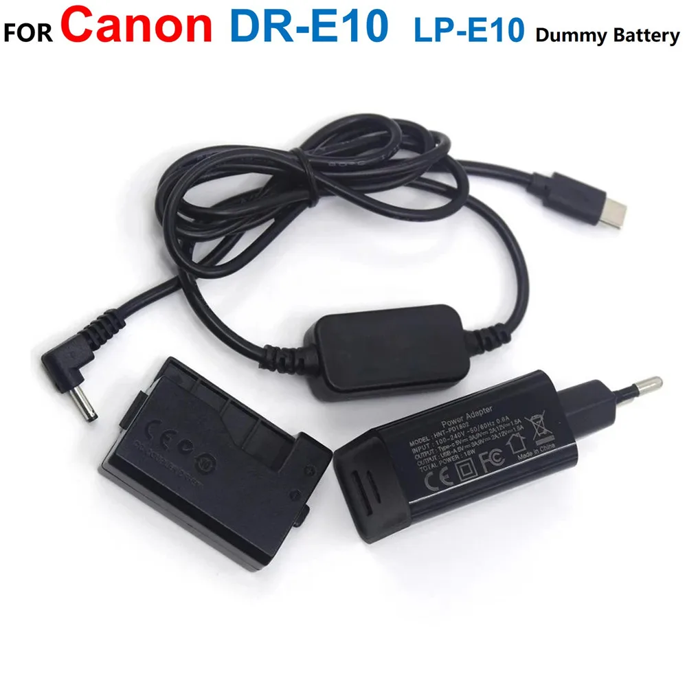 

DR-E10 LP-E10 Fake Battery+USB Type-C Power Bank Cable+Charger Adapter For Canon EOS 1200D 1300D 1500D X90 X80 X70 X50 T5 T6 T7