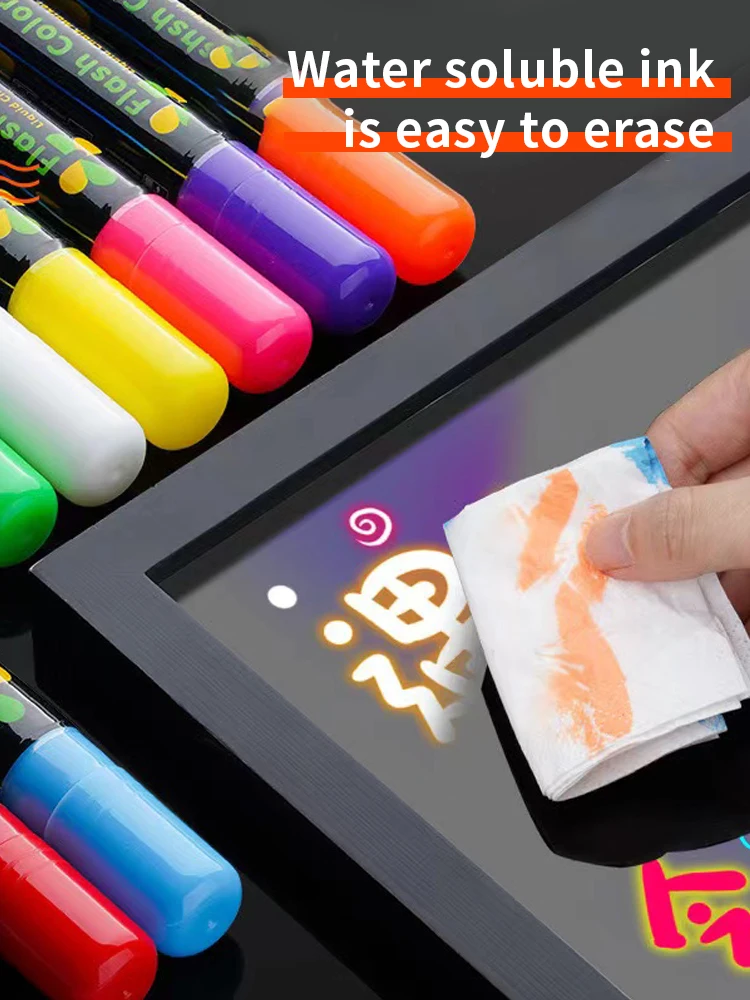 8 Color/set LED Highlighter Fluorescent Marker Pens Erasable Chalk 5/6/8/10mm Stationery For LED Writing Board Painting Graffit image 3
