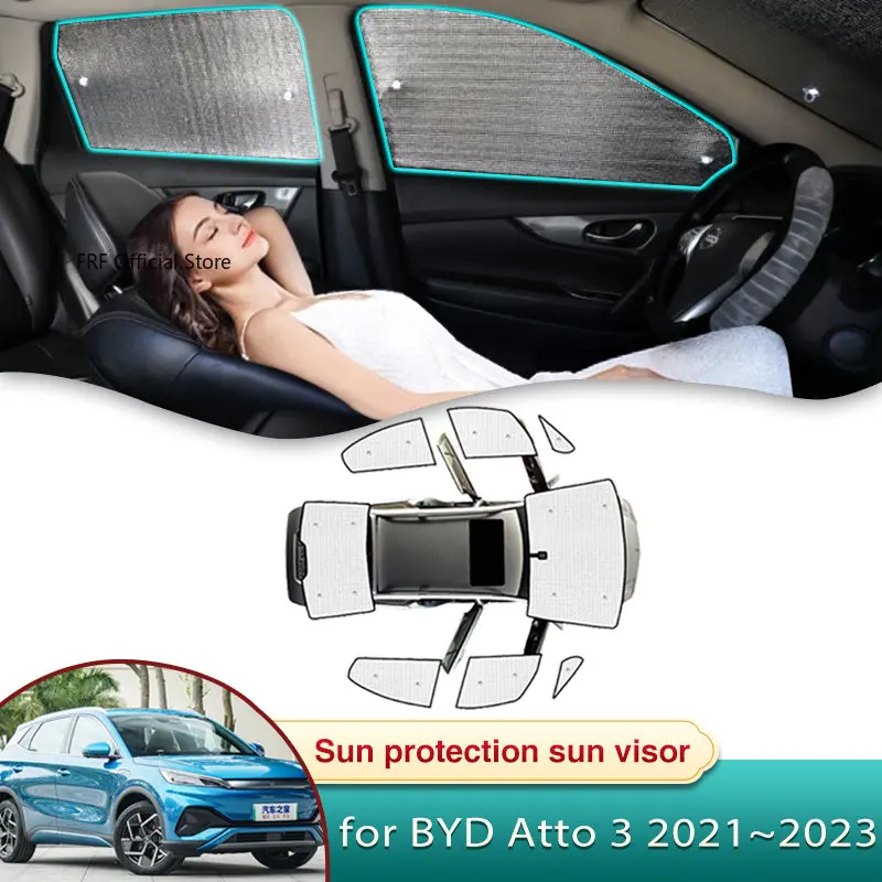 

Full Coverage Sunshade for BYD Atto 3 EV 2021 2022 Yuan Plus 2023 Car Sun Shade Windshield Side Window Privacy Shading Protector