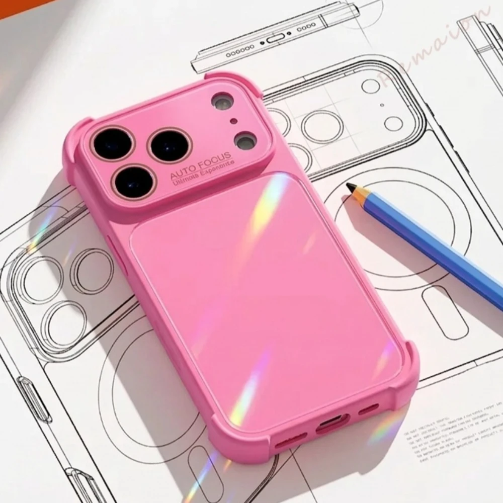 

Candy Tempered Glass Phone Case For iPhone 17 13 14 15 16 Pro Max Air 17Pro Max Luxury Big Window Shockproof Protector Cover