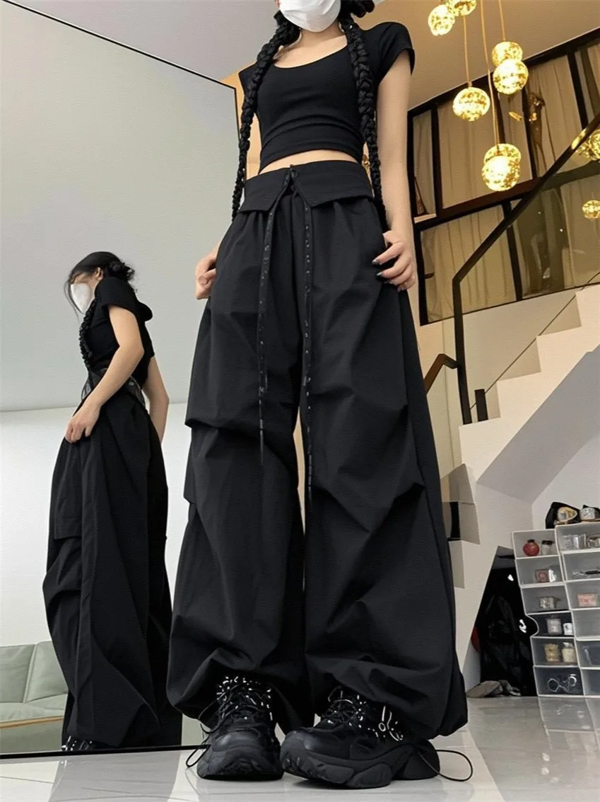 American Style Adjustable Waist Wide Leg Pants Women's Fashionable Loose Slimming Workwear Summer New Arrival High Waist Long...