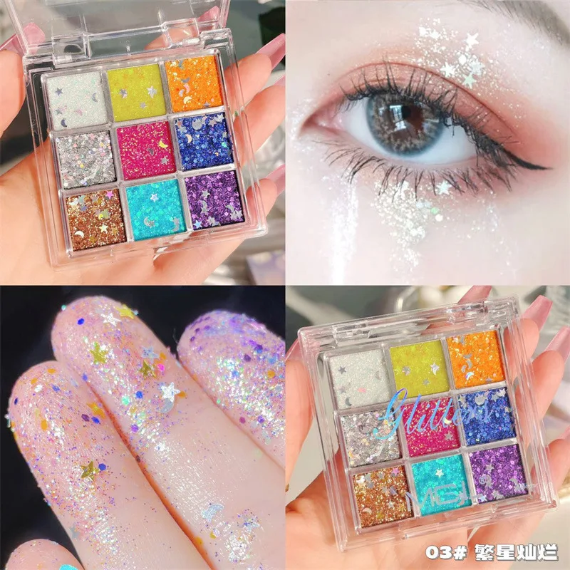 4/9Colors-Box Solid Sequins Glitter Gel Lasting Face Body Hair Painting High Gloss Eye Shadow Brighten Makeup For Festival Party