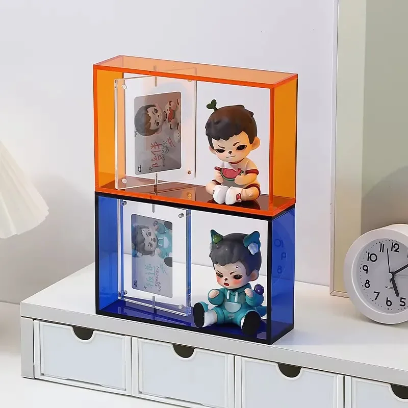 Rotatable Desktop Toy Storage Display Acrylic Picture Frame with Transparent Bubble Mat Handmade Card Organizer Box