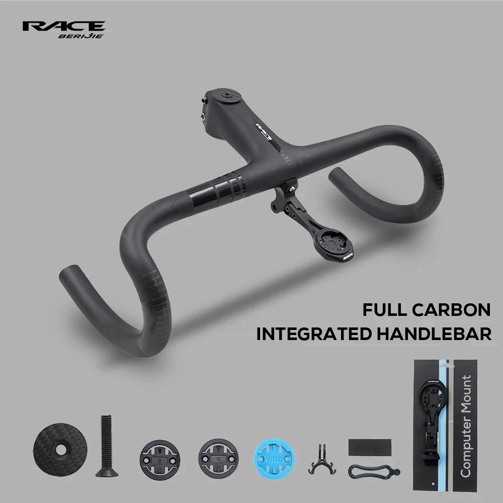 

RACE Full Carbon Lightweight Integrated Road Bike Handlebar,270g,Bicycle Cockpit For 360-420mm With Cover And Mount,Support di2