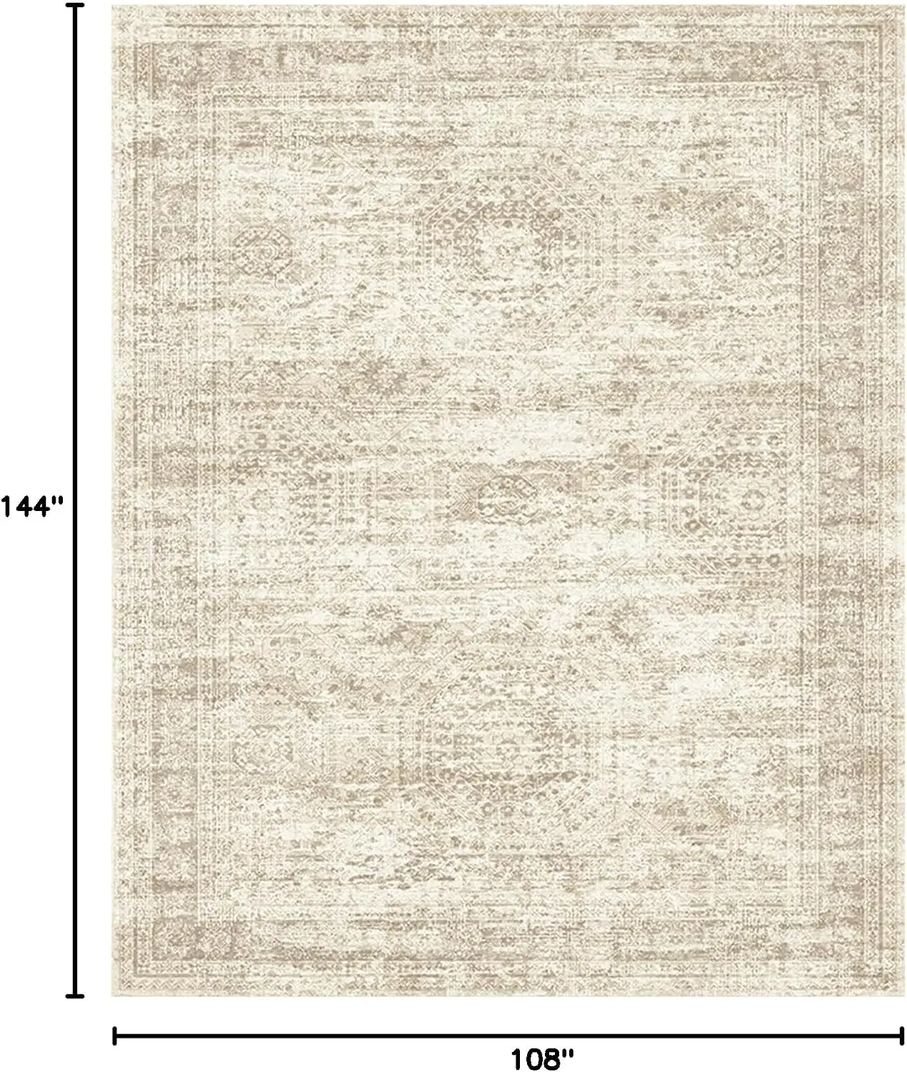 Large Area Rug Nine By Twelve Washable Rug Non Slip Vintage Stain Resistant Carpet Low Pile Foldable Floor Mat Decor Accent Rug For Living Room Bedroom Dining Room Home Office Beige
