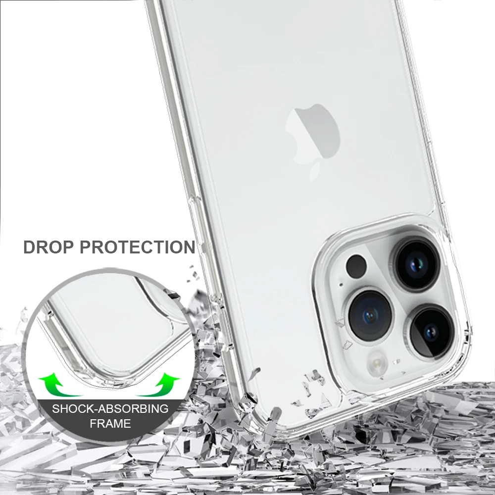 Slim HD Clear Acrylic Case for iPhone 15 Pro Max 15Pro Hybrid Shockproof Cover TPU Frame with Hard Back Shell Celula Fundas Capa