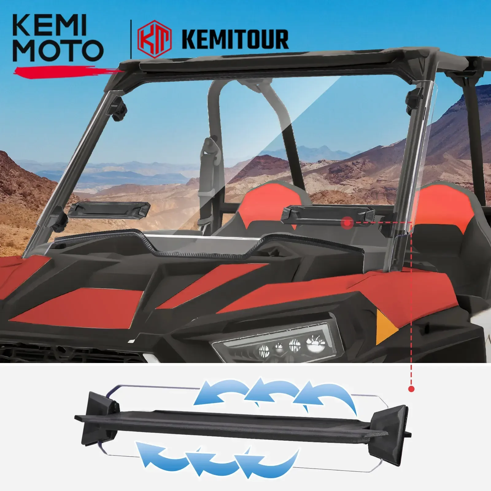 KEMIMOTO UTV Front Full-Screen PC Windscreen Compatible with Polaris RZR XP 1000/4 1000 2019-2023 Hard Coated Clear Non-Scratch