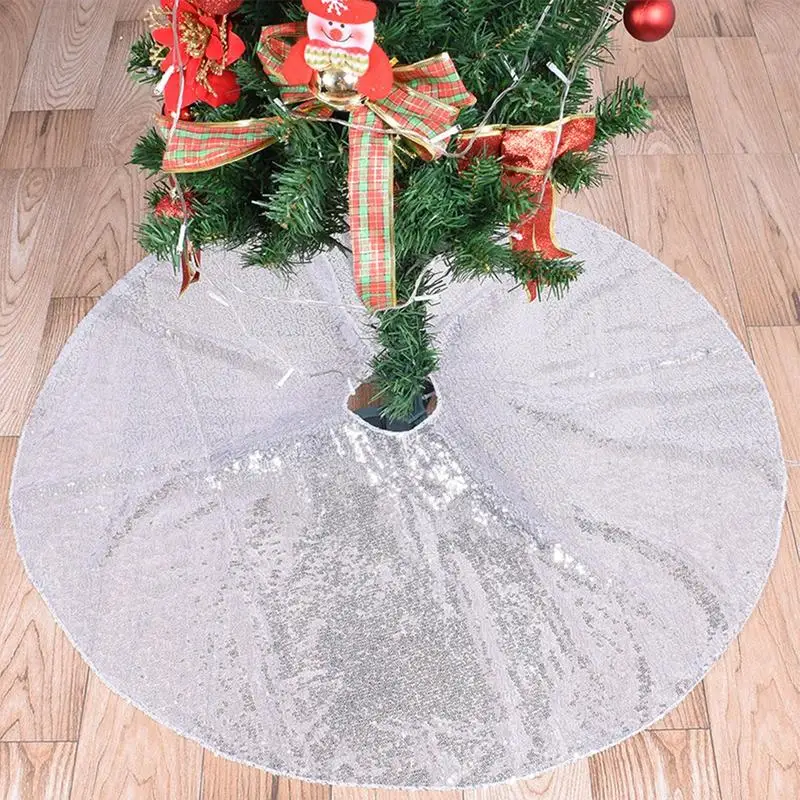 Silver Tree Skirt Bling Large Christmas Tree Decoration Tree Skirts Holiday Party Supplies Double Layers For Christmas Party