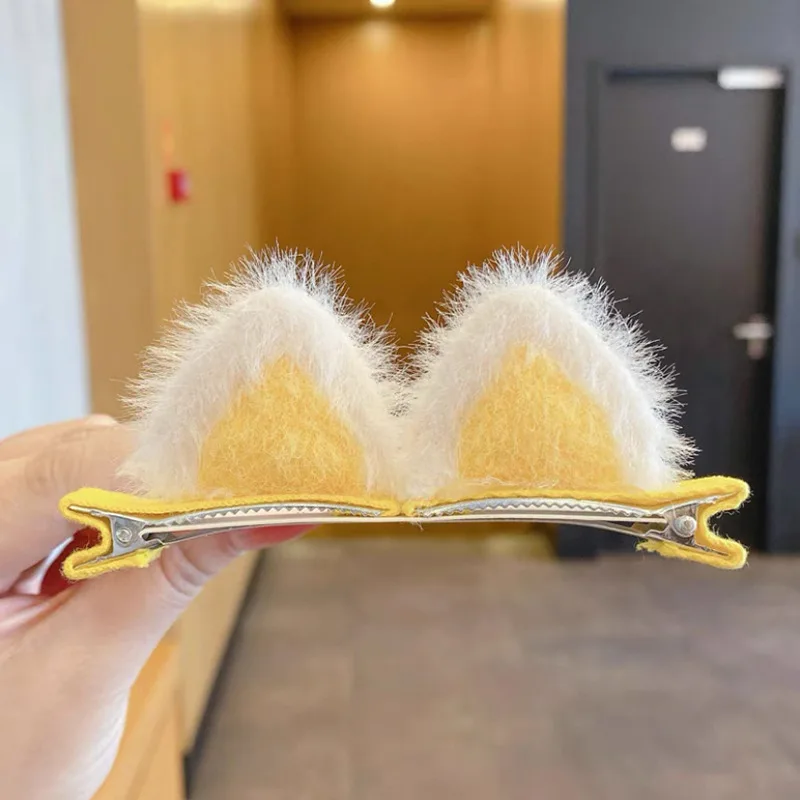 Plüschige Katzenohren (dampfgedämpfter, katzenohrenförmiger Brötchen-Haarschmuck) Kinder-Haarspange, niedliche Cartoon-Stereo-Haarspange, Haarspange für kleine Mädchen, koreanische Haarspange – Detail 5