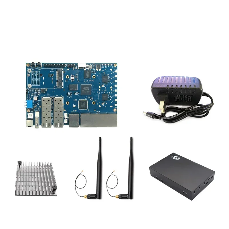 Banana pi BPI-R3 kit media tek mt7986 2gb ram 8g emmc 5gbe network sfp 2.5gbe openwrt soft router board case power supply BPI-R3