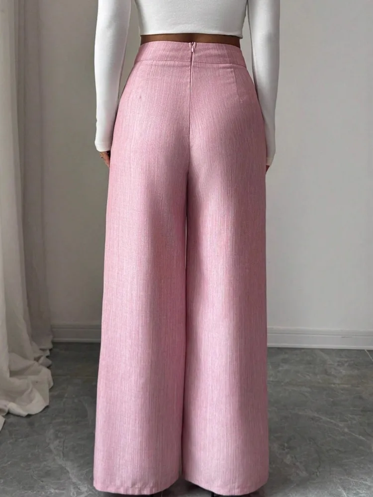 Damskie błyszczące różowe spodnie capri z wysokim stanem, spodnie do pracy biurowej, damskie spodnie o pełnej długości, jesienne spodnie capri, wiosna-lato 2026