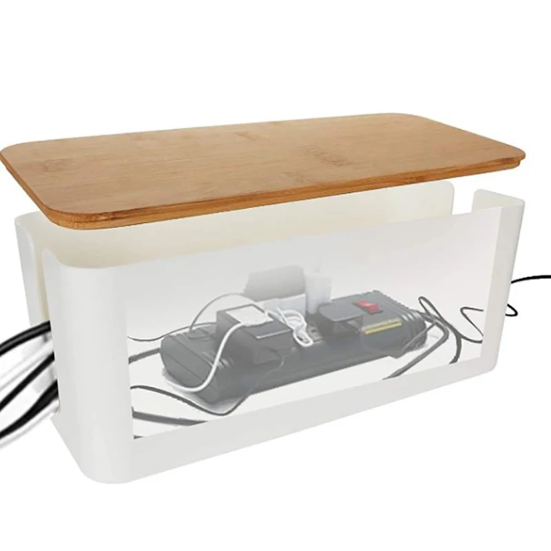 Cable Storage Box Power Strip Case Wooden Power Line Wire Management Organizer Anti-Dust Charger Socket Network Line Storage Bin