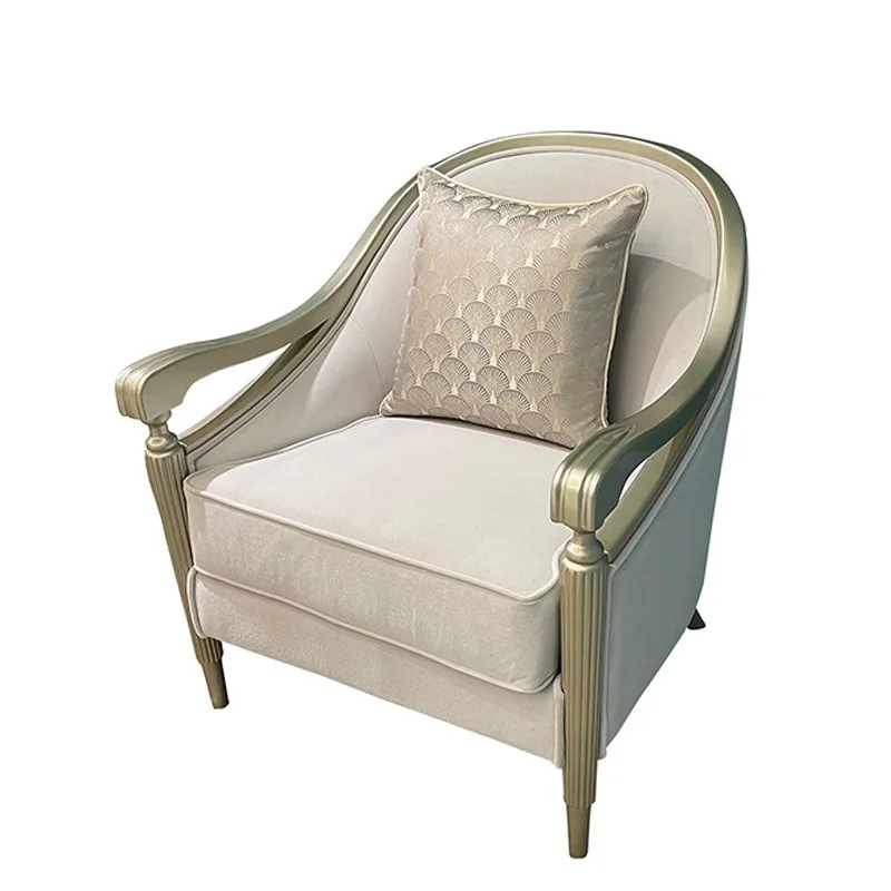 

American light luxury all-solid wood leisure chair sofa bedroom single chair living room cowhide fabric lazy