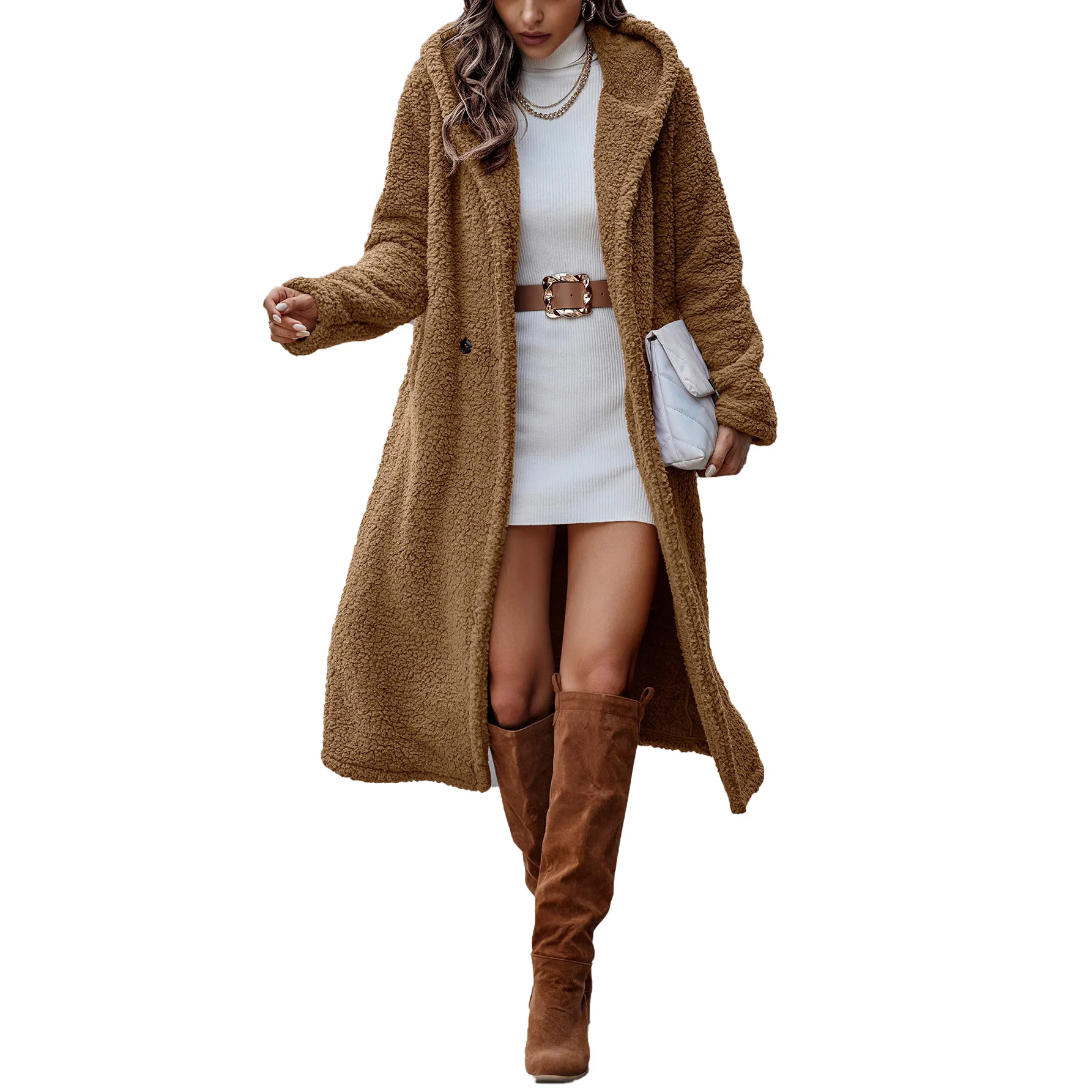 Women\'s Hooded Plush Coat Solid Color Fashion Casual Long Warm Autumn Winter Fashion Casual Elegant Female Overcoat S-2XL