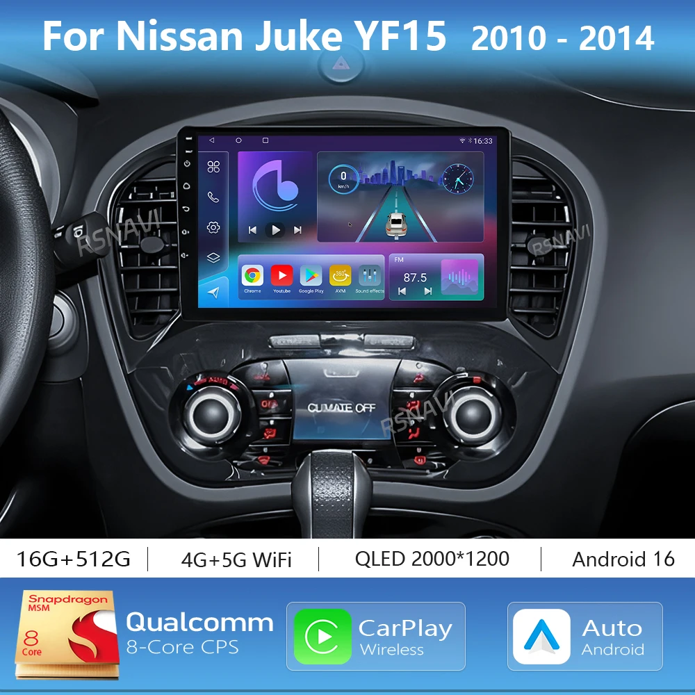 

Android 16 Carplay Auto 2K Screen Car Radio Multimedia Player For Nissan Juke YF15 2010 - 2014 Autoradio Stereo 2din Head Unit