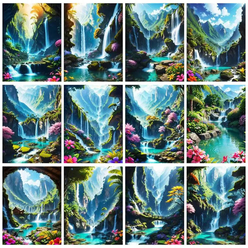 RUOPOTY Painting By Numbers For Adults Valley Waterfall Acrylic Drawing Canvas Wall Art Oil Painting By Number Diy Home Decorati