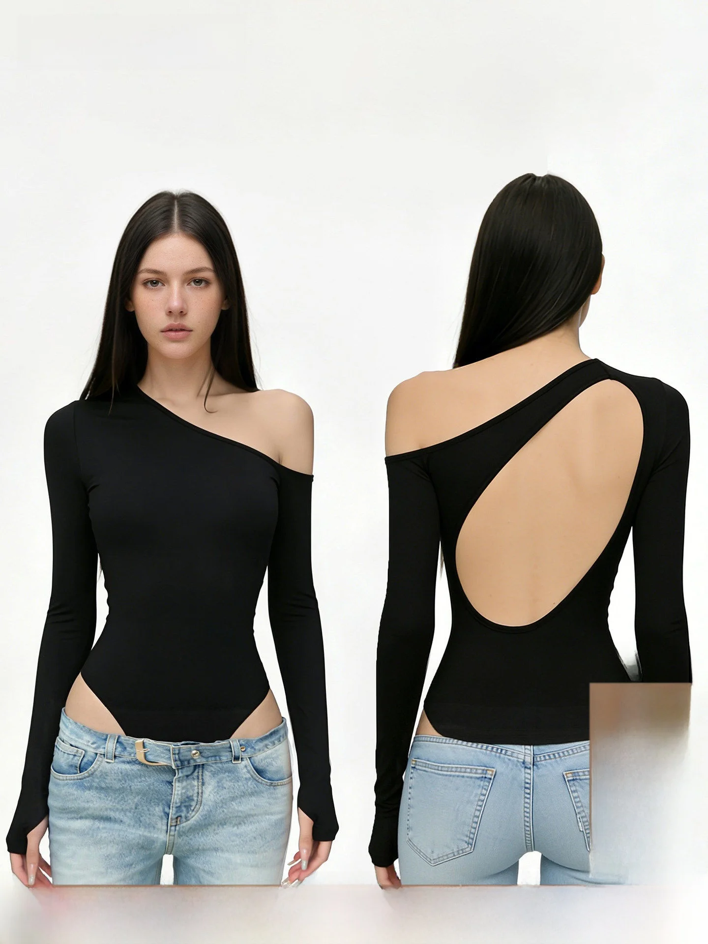 

Fff American Street Sle Hollow out Bal Long Sve Onesie Sexy Basic Slim Fit Women's Top High Waist ort Pants