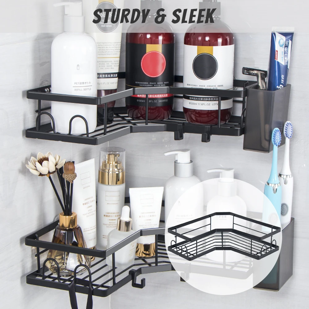 Double Layer Bathroom Shelf No Drill Wall Mounted Shampoo Bottle Shower Corner Rack Toilet Storage Rack Triangle Bath Accessorie