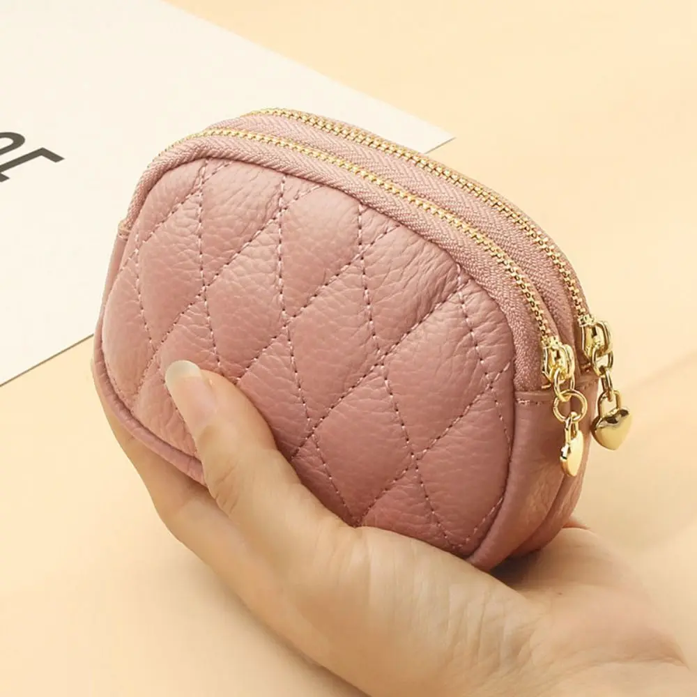 Double-layer Zipper Split Car Key Wallet PU Leather with Key Ring Mini Car Key Bag Large Capacity Small Female Purse Card Holder