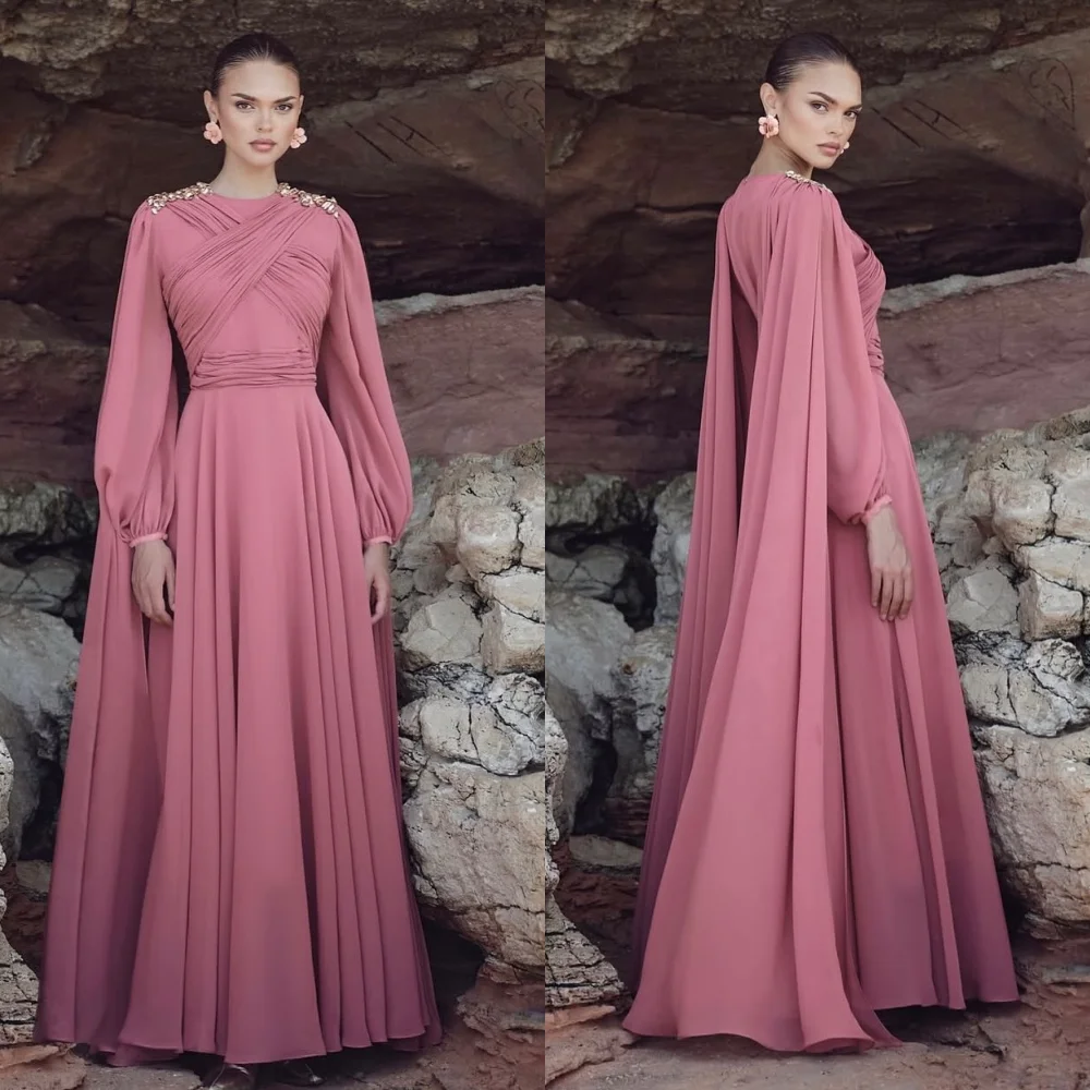 

Customized Elegant Chiffon Sequined A-line O-Neck Long Dresses Bespoke Occasion Homecoming Modern Style Formal