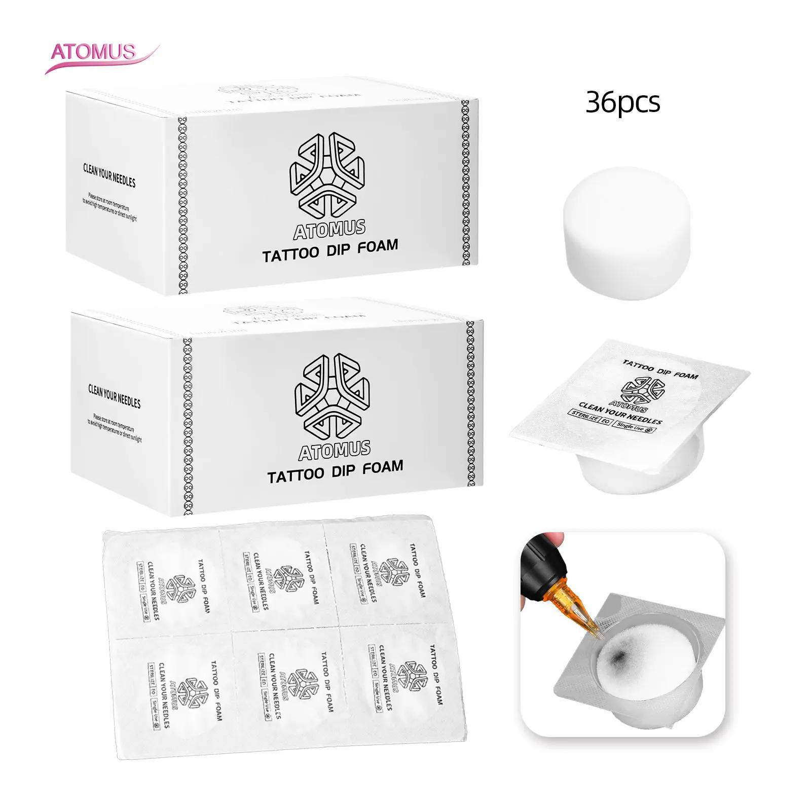 36pcs Dip Cups Rinse Caps Tip Rinse Dip Clean Professional Cartridge Dip Foam Cleaning Tattoo Accessories Supply