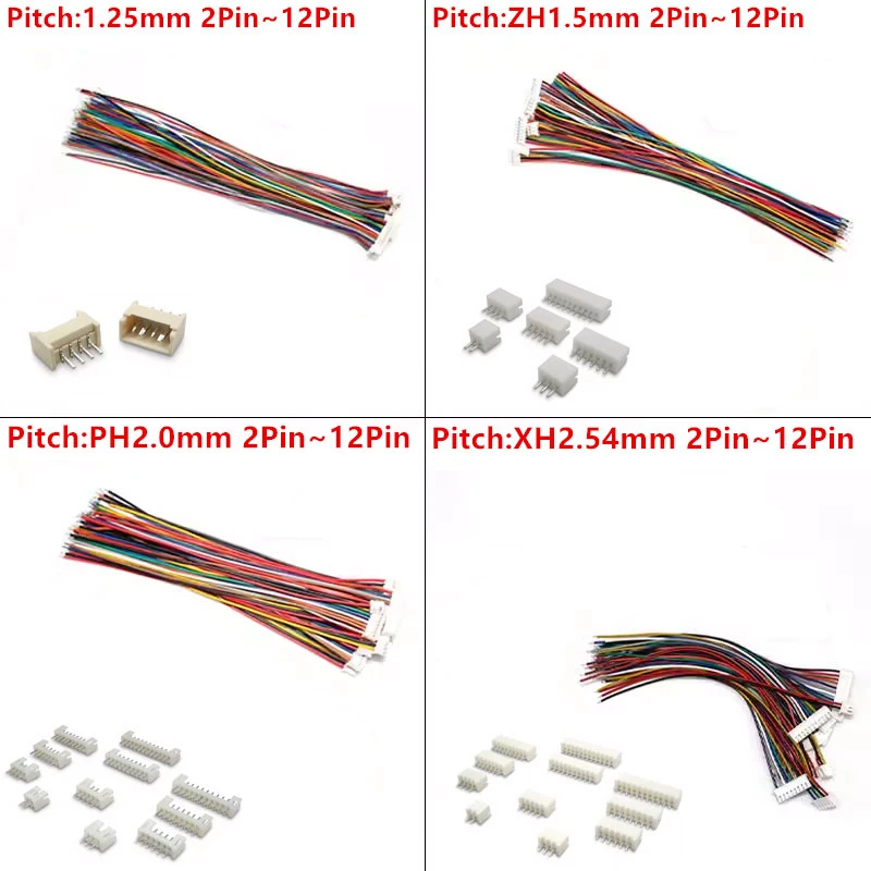 10Sets SH1.0 JST1.25 ZH1.5 PH2.0 XH2.54 Connector Female+Male 2/3/4/5/6/7/8/9/10P Plug With Cable 10/20/30cm