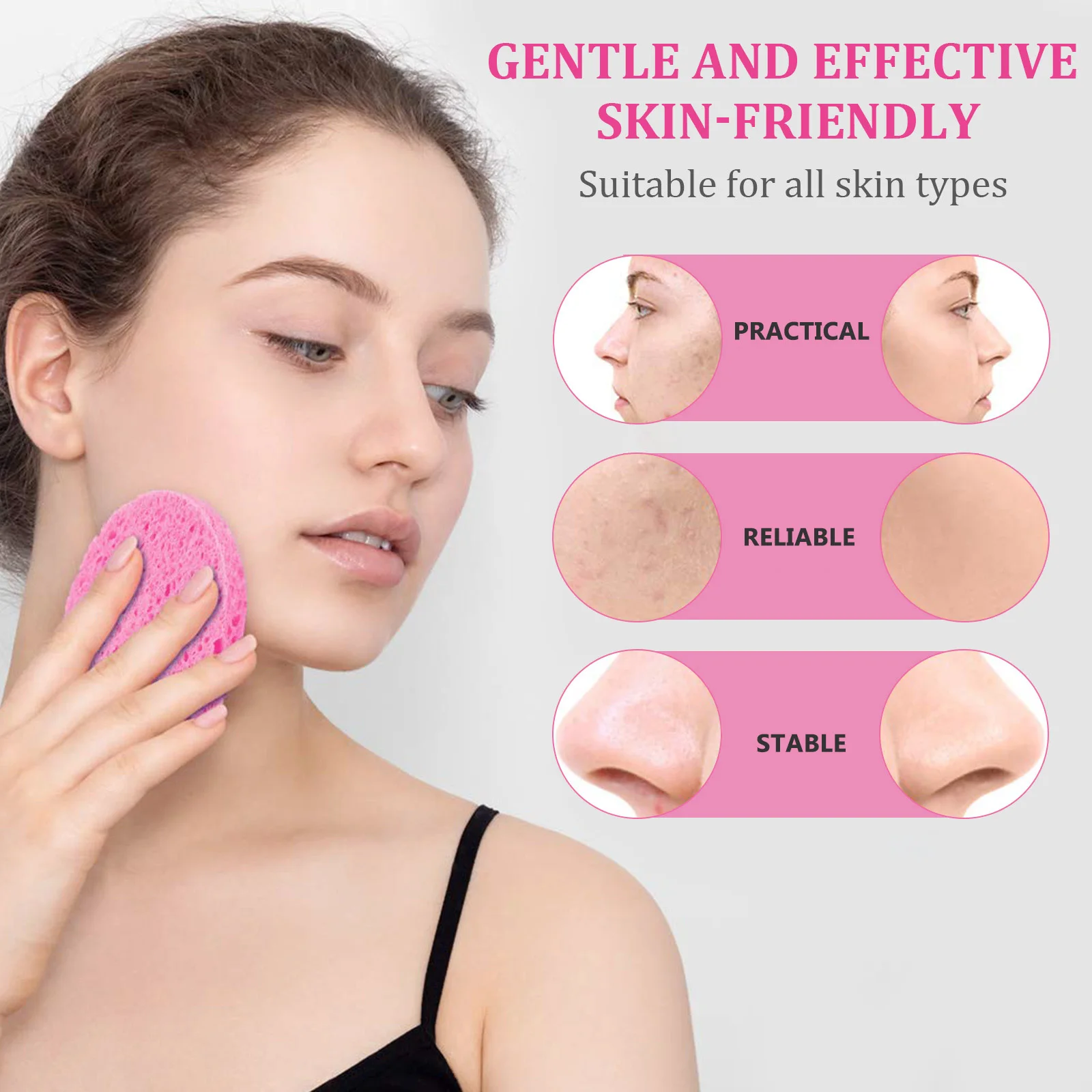 50 個メイク落としフェイシャルスポンジラウンドセルロースソフトフェイシャルクレンジングスポンジディープポアクレンザースキンケアスポンジ