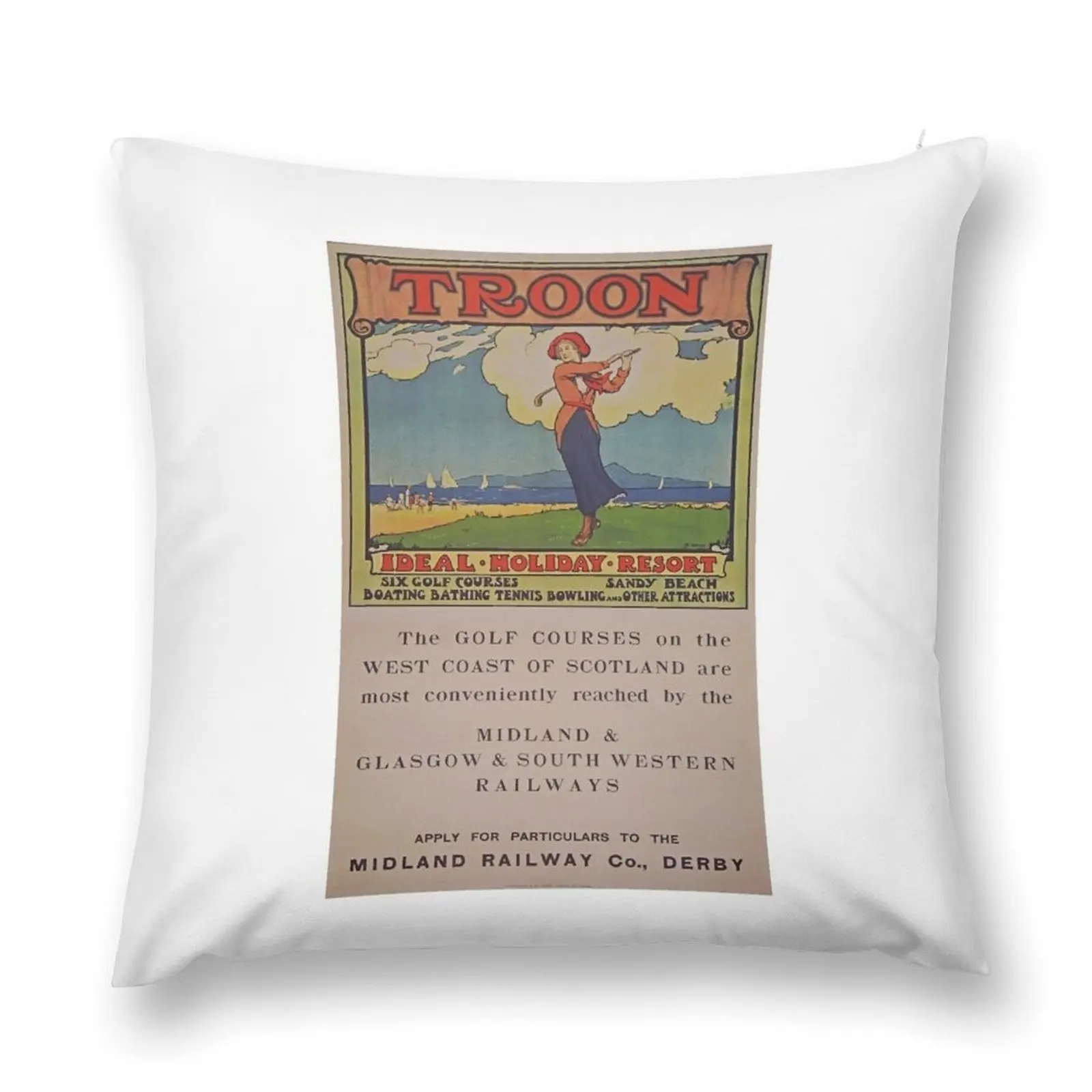 Vintage Midland Railway Advert for holidays to Troon & Scotland Throw Pillow Pillow Case Christmas Decorative pillow case