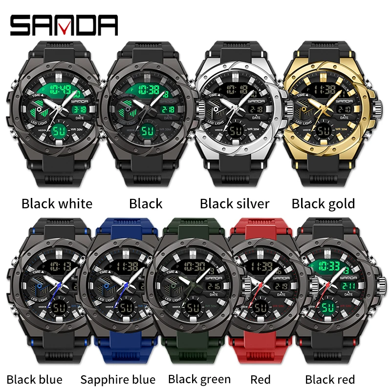 SANDA Brand Electronics Watch Men Sport Alarm Clock Waterproof Stopwatch Chronograph Men\'s Wristwatches Quartz Digital Watches