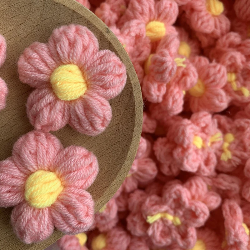 20Pcs 4.5Cm Puff Flower DIY Hand-knitted Milk Cotton Wool Hand Hook Flower Hair Clip Accessories Clothing Craft Supplies