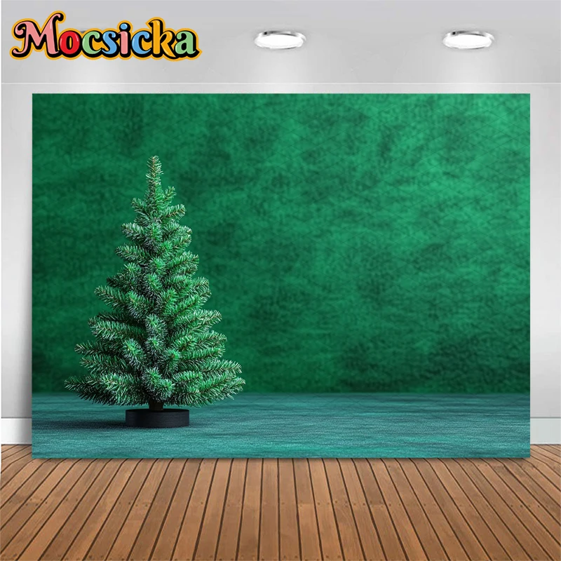 Mocsicka Green Christmas Tree Background Photography Shooting Props Wallpaper Decorations Children Family Party Backdrops Banner