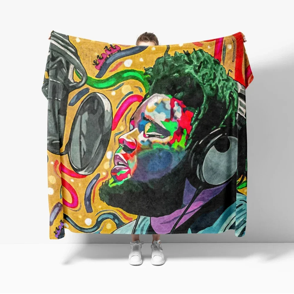 

Плед из фланели в стиле Род Вейва для дивана-кровати, с изображением хип-хоп исполнителя, для декора дома и улицы