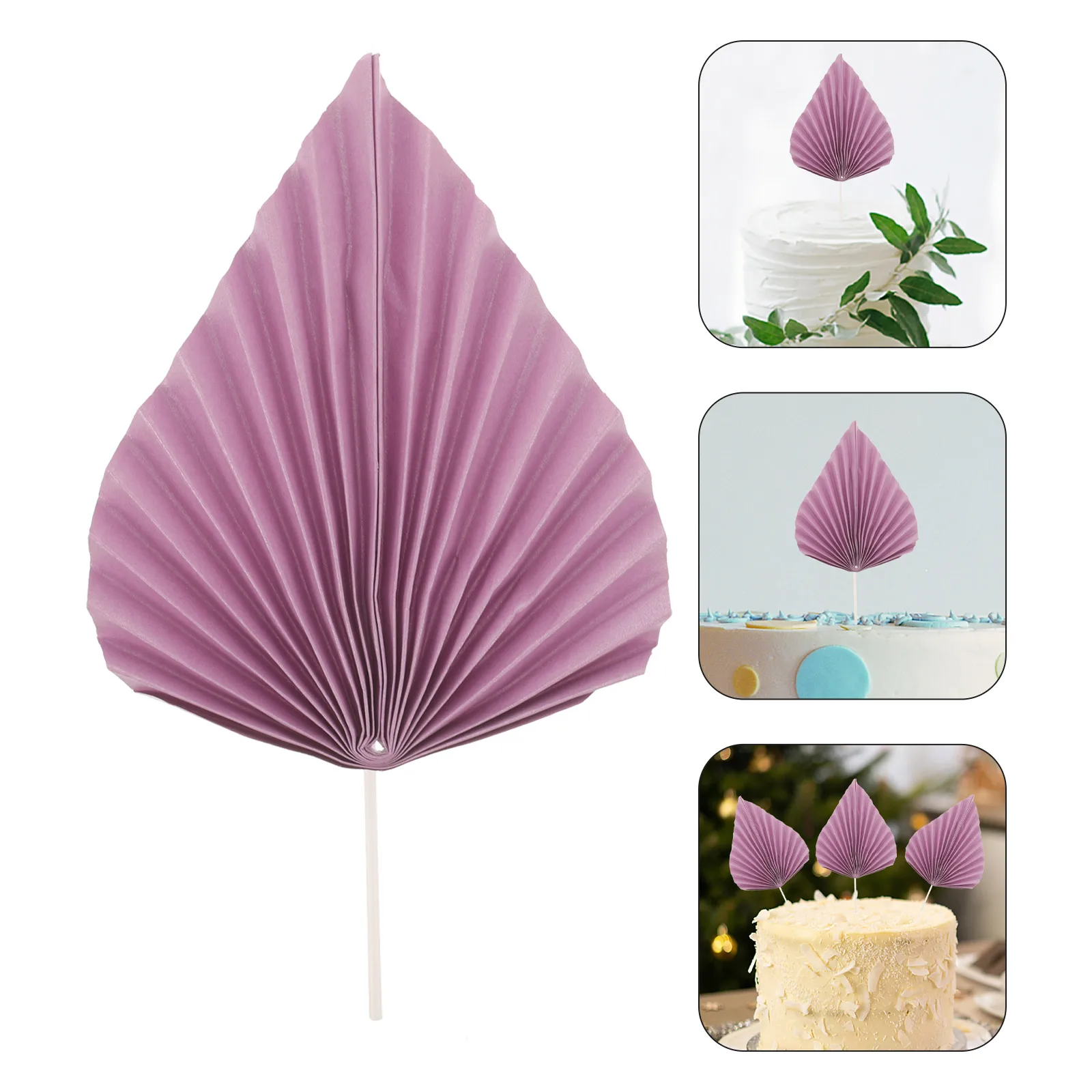 

10pcs Golden Palm Leaf Decorations Cake Toppers Birthday Party Large Purple Paper Fans Tropical Bohemian Style