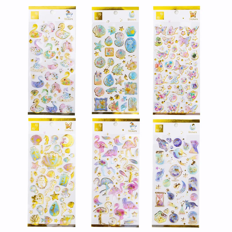 

Kawaii 3D Sticker Scrapbooking Material Sky Butterfly Shell Crystal Drop Sticker for Phone Case Journaling Stationery Supplies