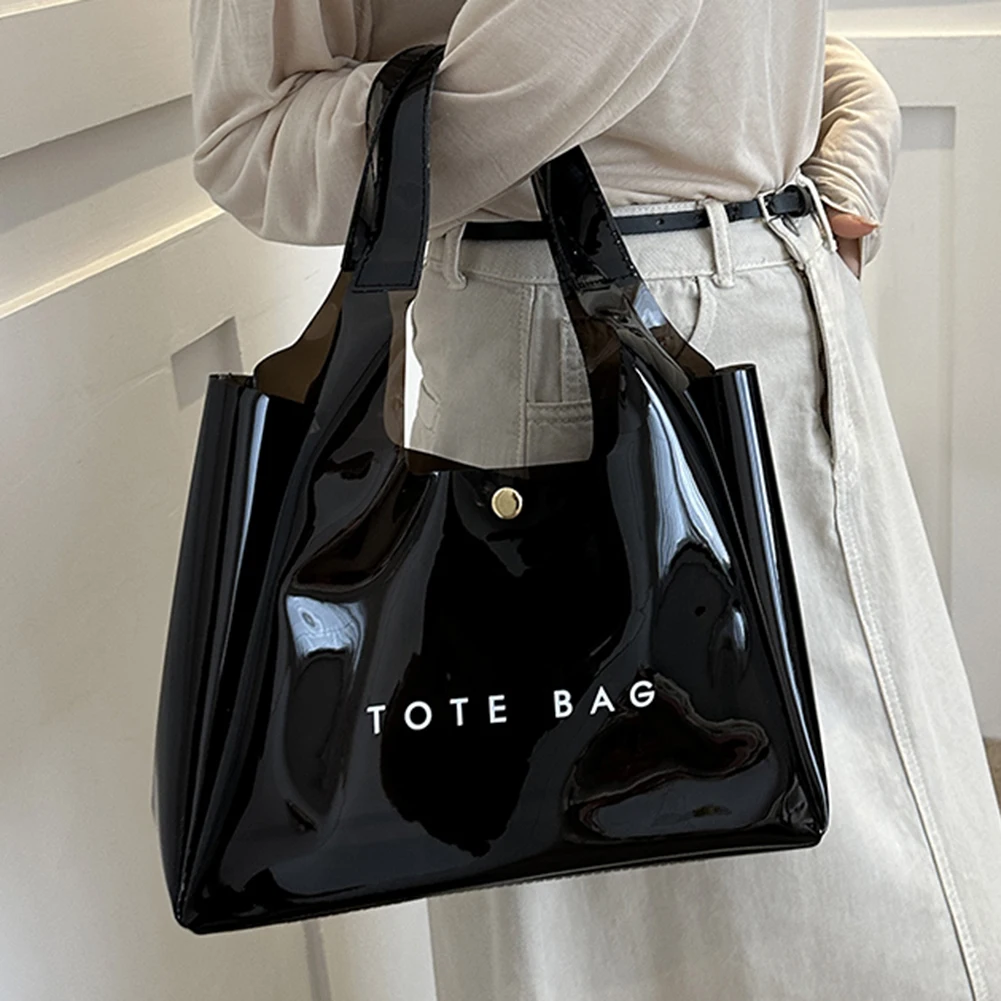 PVC Transparent Grocery Bag for Women's Large Capacity Clear Tote Bag Magnetic Closure Storage Pouch Ladies Simple Shoulder Bags