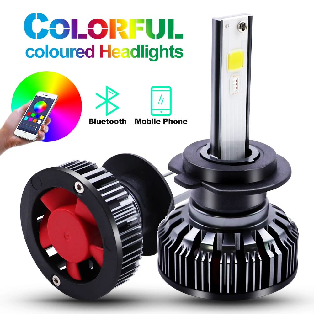 

H4 H7 LED RGB Car Headlight Bulbs H1 H3 H11 H13 880 9005 9006 9012 COB chip APP Bluetooth Control Car Driving Day Running Lights