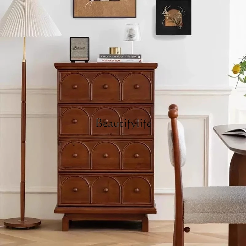 

French retro solid wood against the wall storage locker bedroom living room chest antique