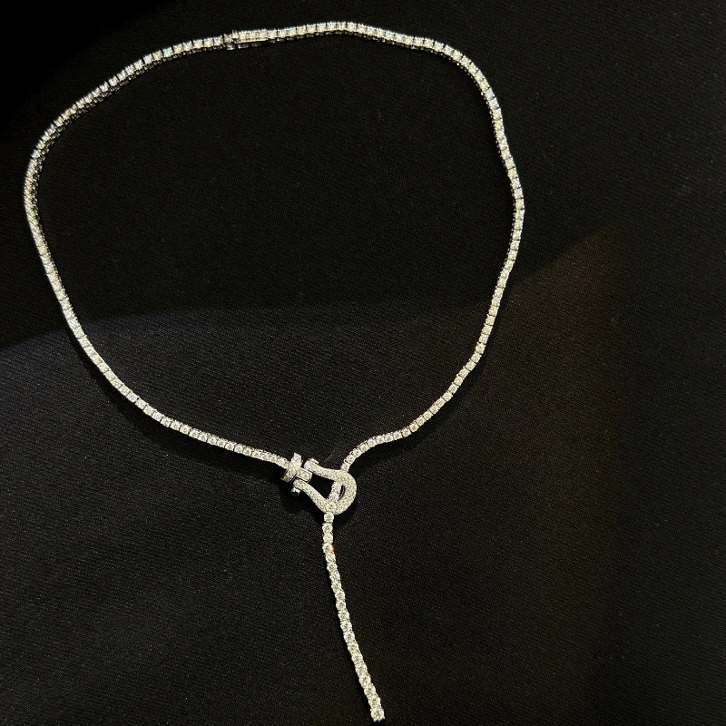 S925 sterling silver horseshoe full diamond necklace advanced noble gas high carbon heavy industry texture