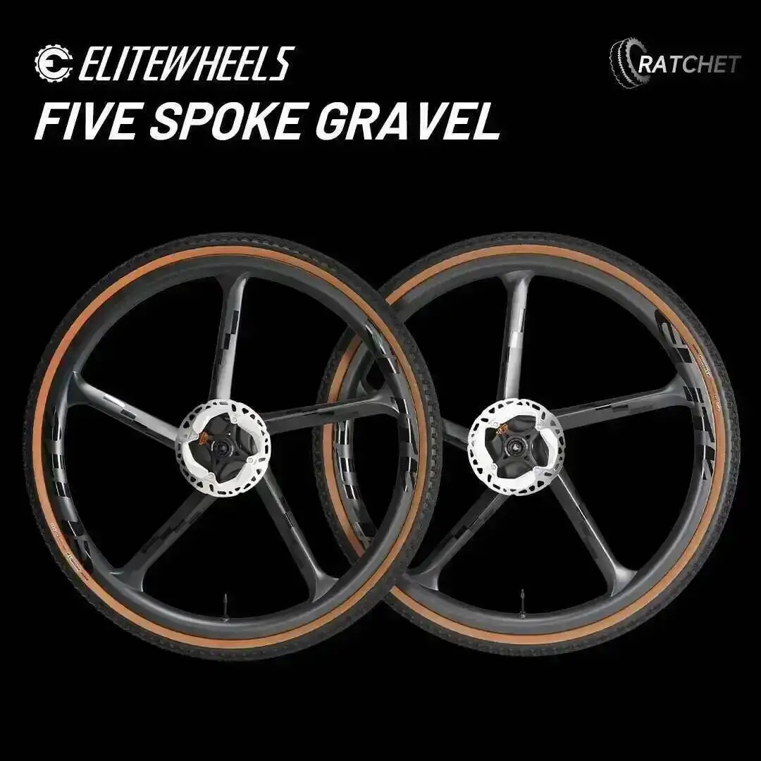 ELITEWHEELS Gravel 5 Karbonowe Koła Szprychowe Szosowe Tarczowe Bez Dętek Szerokość Obręczy 19mm System Ratchet Piasta Center Lock Trail Cross Country