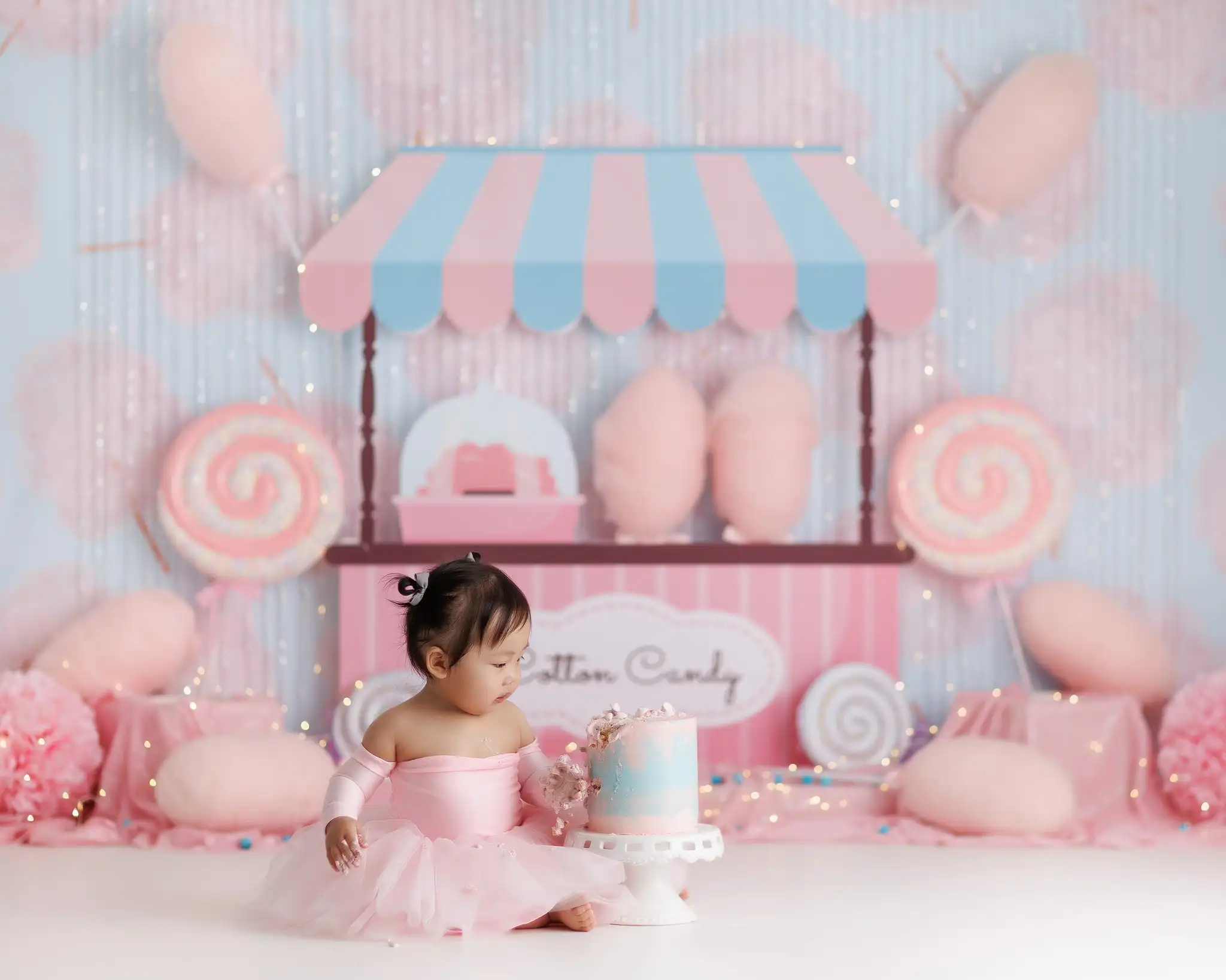 Sweet Cotton Candy Backdrops Kids Girl Photography Child Baby Birthday Cake Smash Photocall Decors Pink Sweet Cart Backgrounds