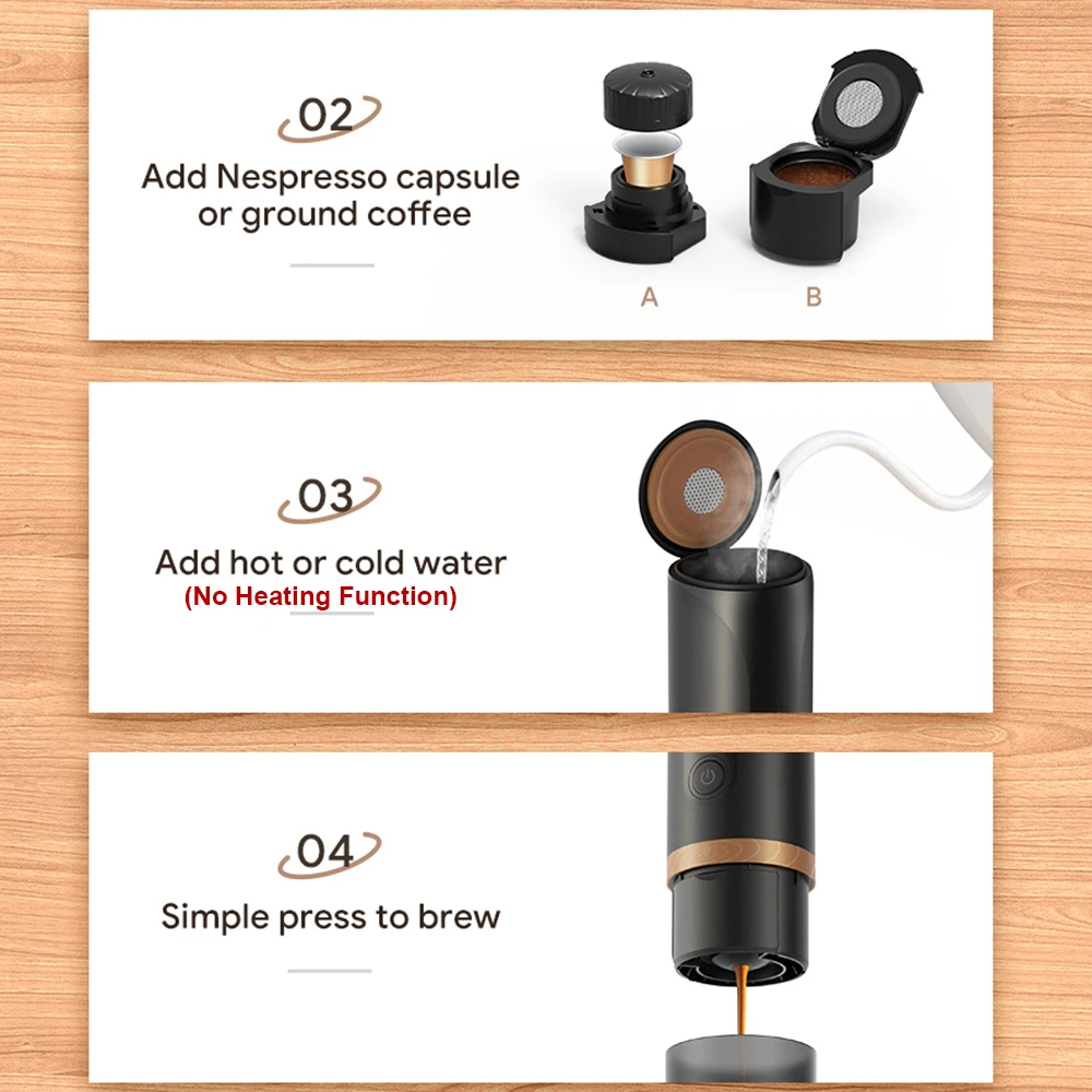 iCafilas Wireless Electric Portable Espresso Coffee Machine for Car & Home Camping Coffee Maker Fit Nespresso Capsule Powder