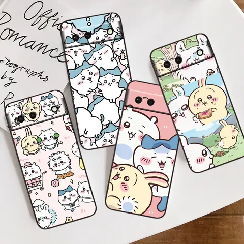 C-Chikawa Art 귀여운 패션 휴대폰 케이스, 구글 픽셀 9, 8, 7A, 7, 6A, 6, 5A, 5, 4, 4A, XL, 5G, 블랙 실리콘, 충격 방지 쉘