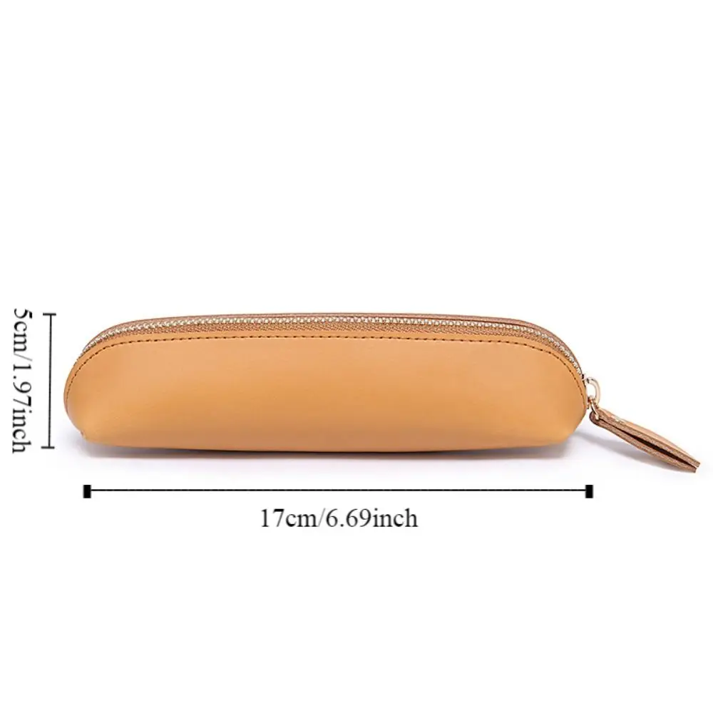 Stationery Holder Retro Cowhide Pencil Bag Durable Waterproof Zipper Pen Case Vintage Mini School Stationery Bag Student