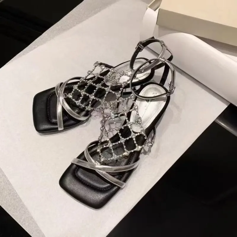 

Square Toe Thick Heel Temperament Metal High Heels 2026 New Summer Open Toe Sandals