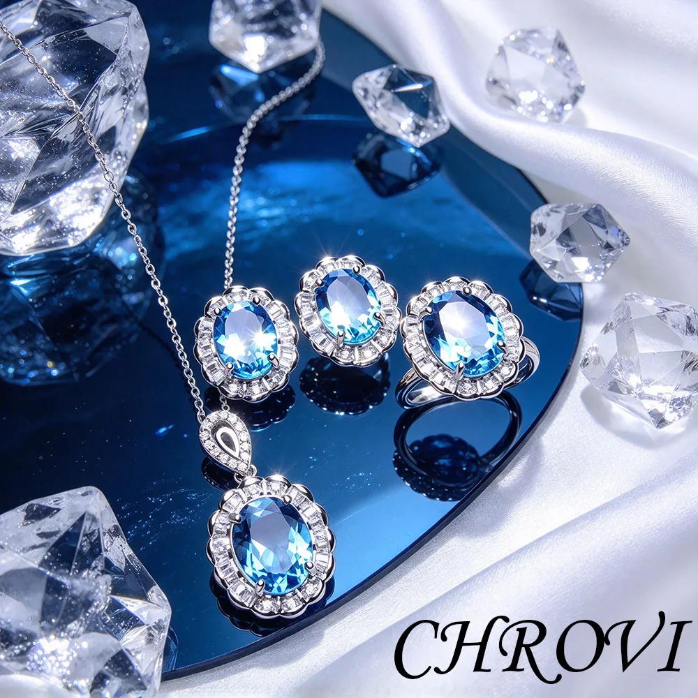Sweet 925 silver color gemstone jewelry set. Live-streaming best-selling gemstone ring, ear ring, pendant for women.