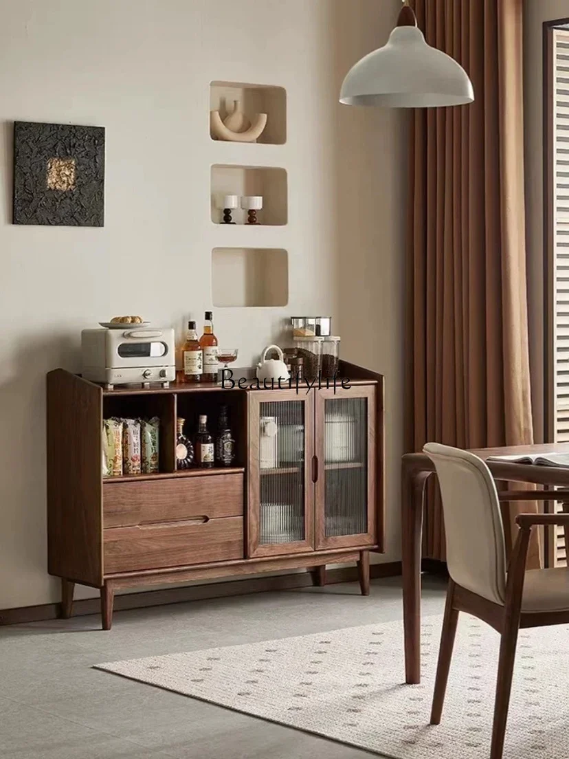 05 FG17North America Black Walnut Wood Sideboard Cabinet Modern Minimalist Multi-Functional Solid Wood Storage Cabinet