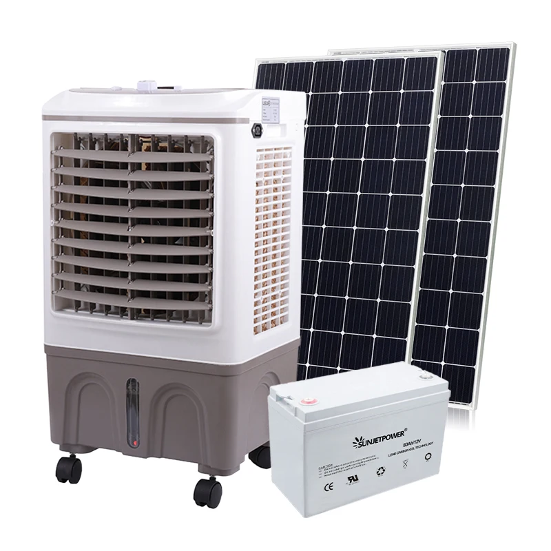 Condizionatore d'aria alimentato DC 12/24v 50w 30L Raffreddatore d'aria ad acqua solare Ventola per uso domestico Dispositivo di raffreddamento dell'aria solare in piedi